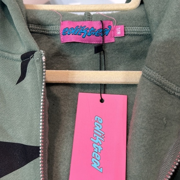 Star at Me Oversize Hoodie EDIKTED women’s size medium / large olive green new - Picture 3 of 8